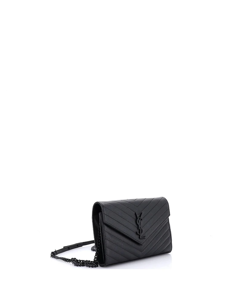 Pre-Owned Saint Laurent Medium Classic Monogram Wallet on Chain Matelasse Chevron Leather