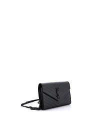 Pre-Owned Saint Laurent Medium Classic Monogram Wallet on Chain Matelasse Chevron Leather