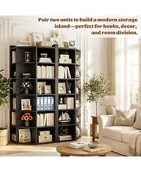 Aheaplus 6-Tier Corner Bookcase Cabinet with 18 Cubbies, Bookshelf Open Storage