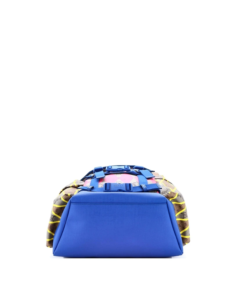 Pre-Owned Gucci Double Pocket Buckle Backpack Rhombus Gg Coated Canvas with Leather