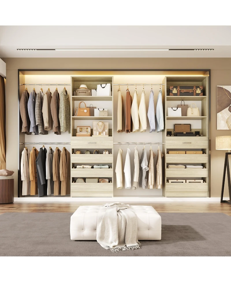 Aheaplus Closet System with 8 Wooden Drawers and 4 Hanging Rods, Organizer