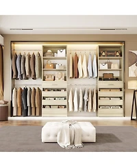 Aheaplus Closet System with 8 Wooden Drawers and 4 Hanging Rods, Organizer