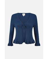Yumi Women's Tie Up Ribbed Frill Hem Cardigan