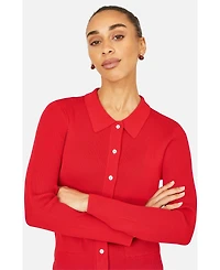 Yumi Women's Ribbed Collar Button Up Cardigan