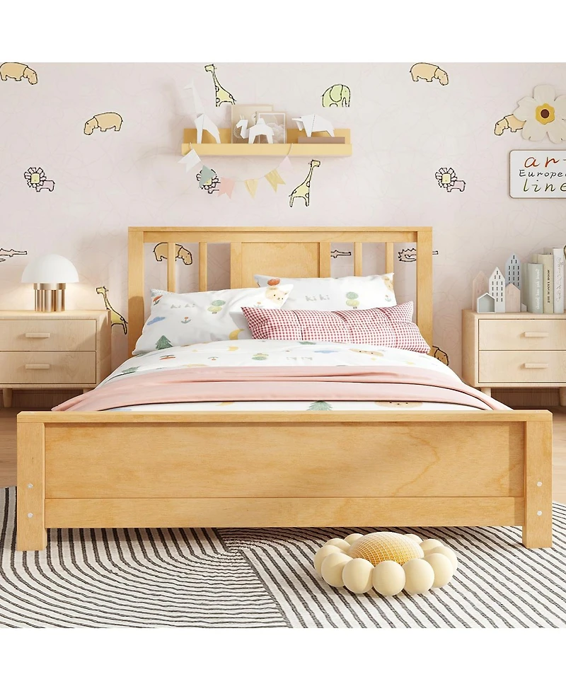Streamdale Furniture Twin Size Solid Wood Platform Bed Frame with Headboard