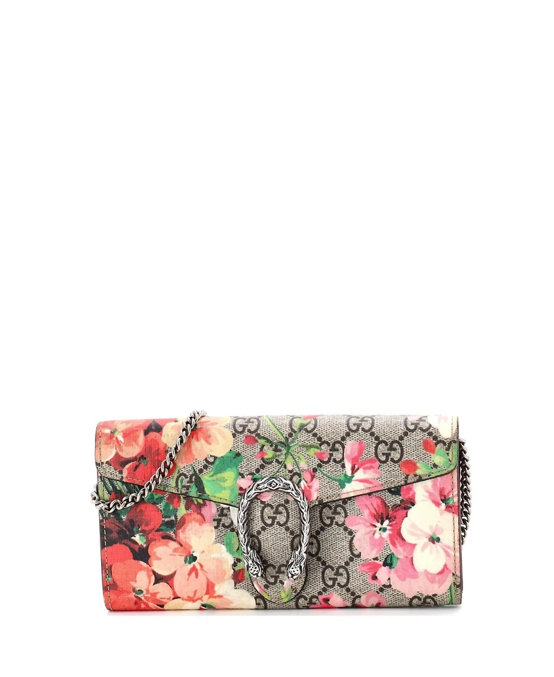 Pre-Owned Gucci Long Dionysus Chain Wallet Blooms Print Gg Coated Canvas