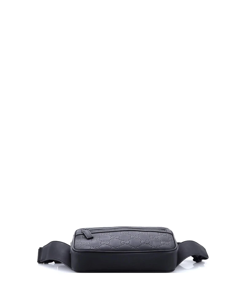 Pre-Owned Gucci Front Zip Belt Bag Gg Rubber Effect Leather
