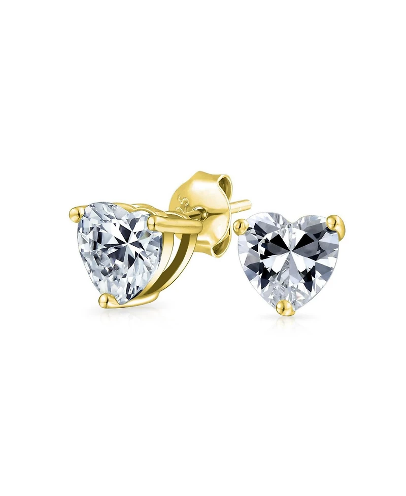 Bling Jewelry Romantic Tiny .75 carat Sparkling Cubic Zirconia Solitaire Heart Stud Earrings Gold .925 Sterling Silver 8MM