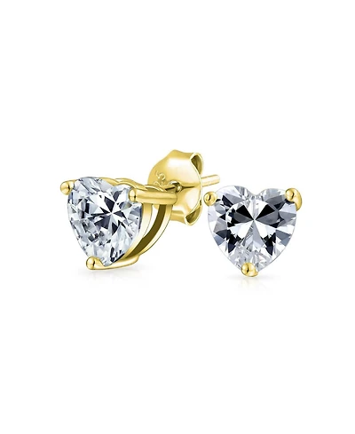 Bling Jewelry Romantic Tiny .75 carat Sparkling Cubic Zirconia Solitaire Heart Stud Earrings Gold .925 Sterling Silver 8MM