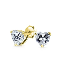 Bling Jewelry Romantic Tiny .75 carat Sparkling Cubic Zirconia Solitaire Heart Stud Earrings Gold .925 Sterling Silver 8MM