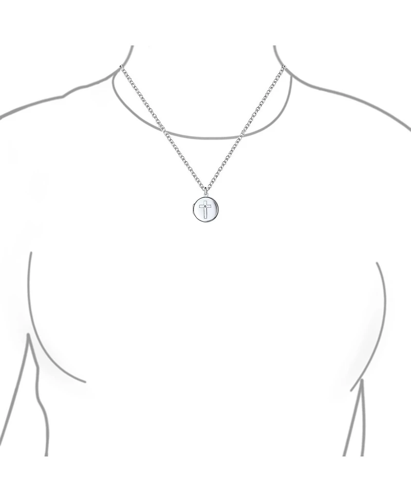 Bling Jewelry Religious Holy Cross Photo Locket Necklace Round Circle Holds Pictures .925 Sterling Silver