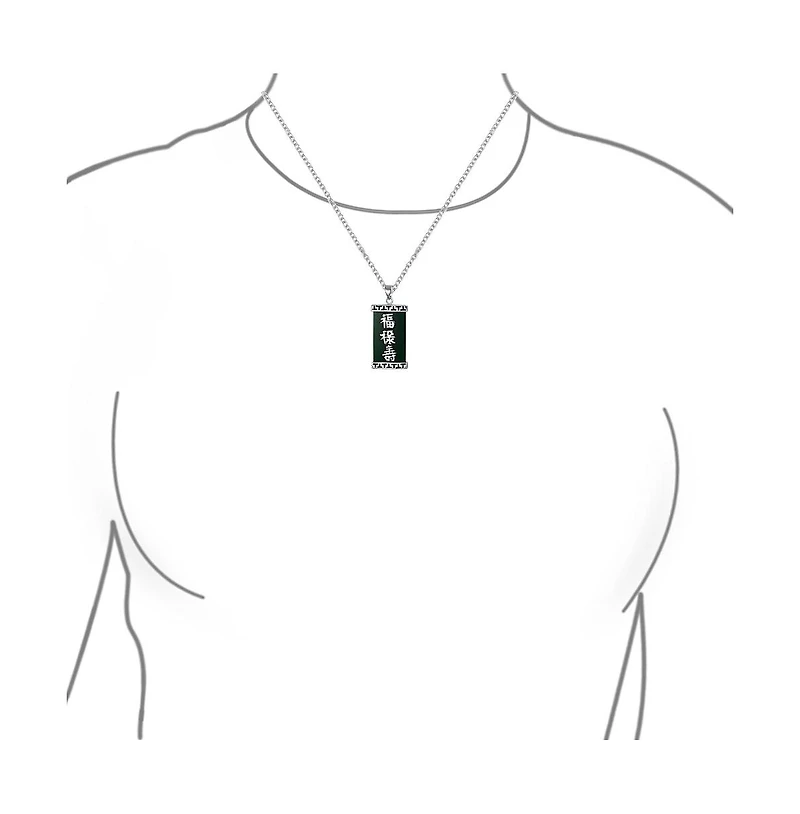 Bling Jewelry Chinese Fu Symbol Good Fortune Pendant Necklace Agate Rectangle Shape .925 Sterling Silver