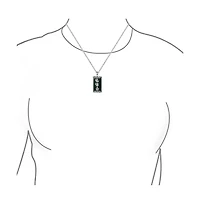 Bling Jewelry Chinese Fu Symbol Good Fortune Pendant Necklace Agate Rectangle Shape .925 Sterling Silver