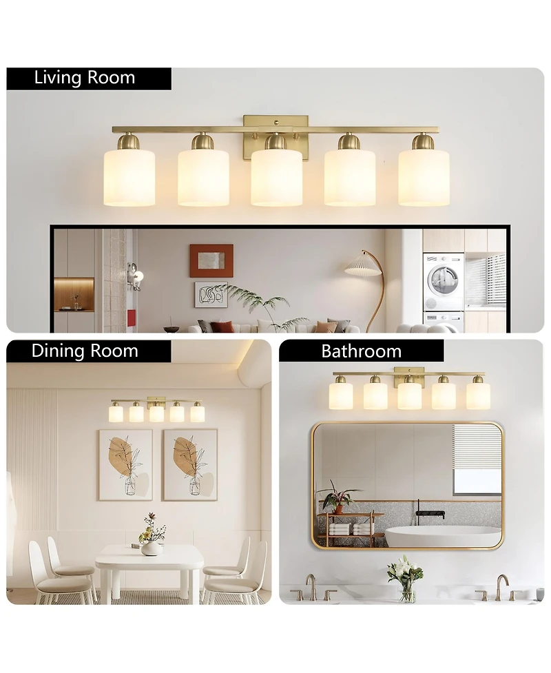 Busdays 5 Light Modern Bathroom Light Fixture Vanity Light Over Mirror Wall Sconce Frosted Glass Shades E26 Socket Bulbs Not Included