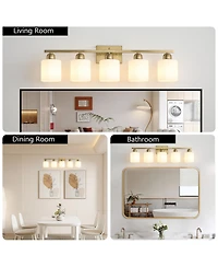 Busdays 5 Light Modern Bathroom Light Fixture Vanity Light Over Mirror Wall Sconce Frosted Glass Shades E26 Socket Bulbs Not Included