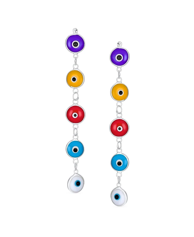 Bling Jewelry Turkish Spiritual Protection Multi Color Evil Eye Long Dangling Earrings .925 Sterling Silver