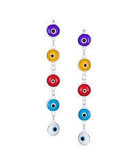 Bling Jewelry Turkish Spiritual Protection Multi Color Evil Eye Long Dangling Earrings .925 Sterling Silver