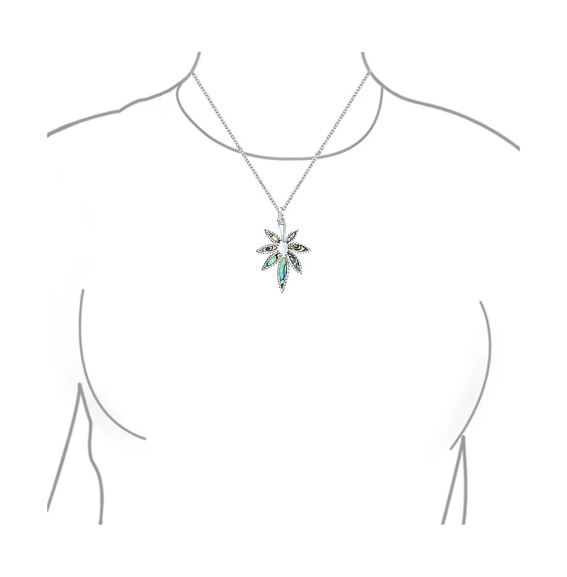 Bling Jewelry Large Rainbow Abalone Shell Inlay Marijuana Leaf Dangle Pendant Necklace Sterling Silver With Chain