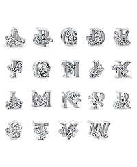 Bling Jewelry Initial Alphabet Bead Charm Fancy Scroll Cz Block Letter W for Bracelet .925 Sterling Silver