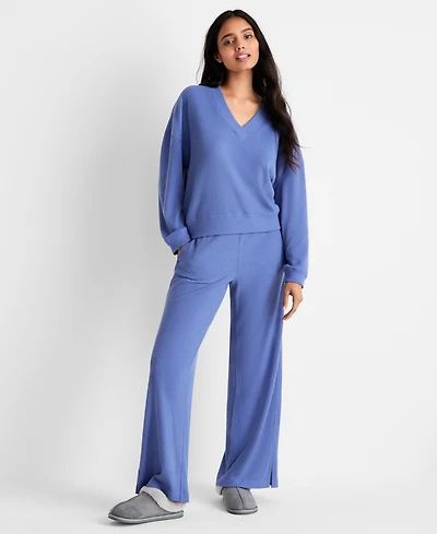 State of Day Women's Ribbed V-Neck Lounge Pant Set, Macy's Exclusive