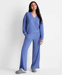 State of Day Women's Ribbed V-Neck Lounge Pant Set, Macy's Exclusive