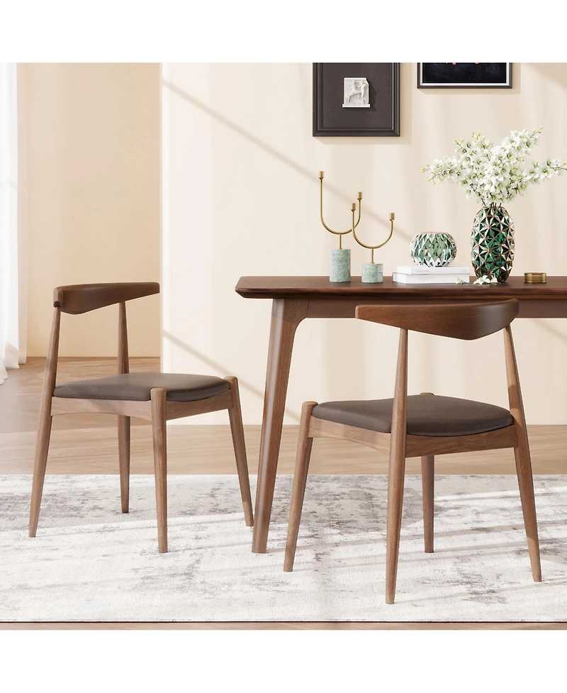 Clihome Set of 2 Rubberwood Dining Chairs, Ergonomic Backrest and Faux Leather Upholstery
