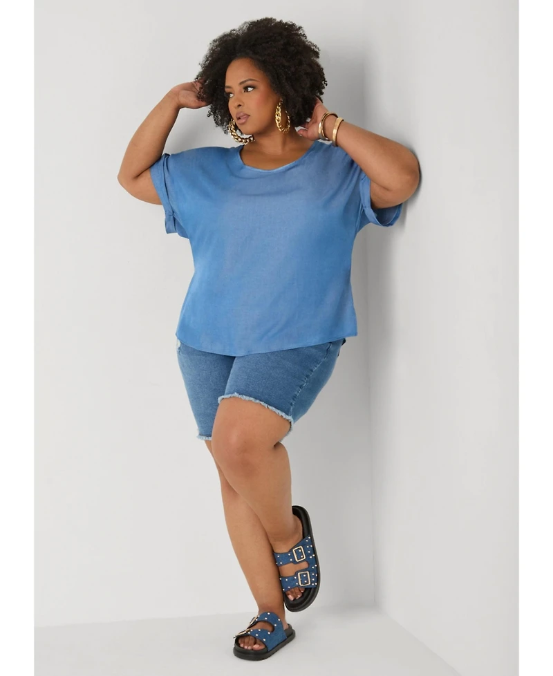 Ashley Stewart Plus Chambray Dolman Blouse with Side Vents
