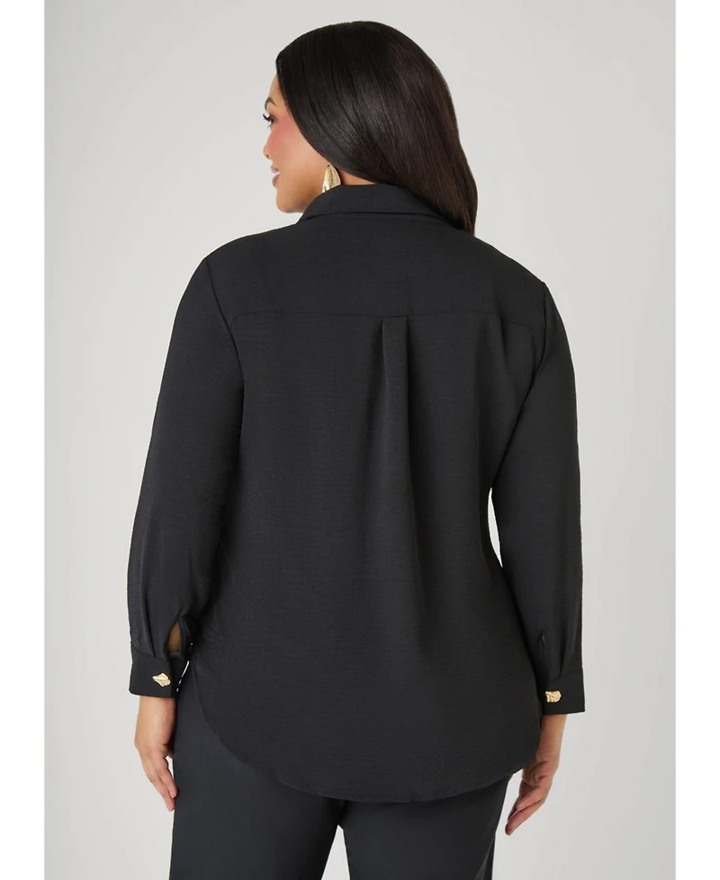 Ashley Stewart Plus Button Embellished Textured Shirt