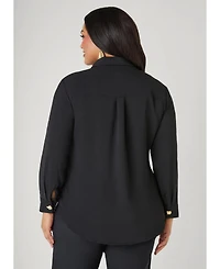 Ashley Stewart Plus Button Embellished Textured Shirt