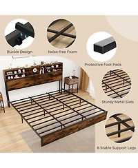 Slickblue Modern Metal Platform Bed with Storage Headboard for Bedroom