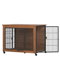 Streamdale Furniture 38.6" Wooden Dog Crate Furniture with Wheels and Double Doors