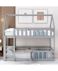 Streamdale Furniture Twin over Twin House Bunk Bed with Fence and Door