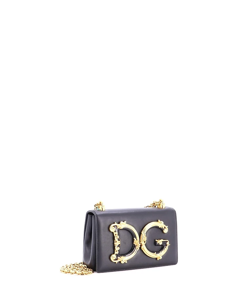 Pre-Owned Dolce & Gabbana Small Dg Girls Flap Bag Embellished Leather