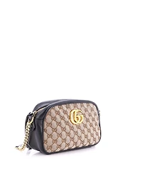 Pre-Owned Gucci Small Gg Marmont Shoulder Bag Diagonal Quilted Gg Canvas with Leather