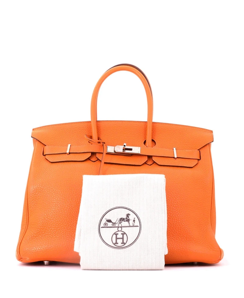 Pre-Owned HERMES Sirkin 35 Handbag Orange Clemence with Palladium Hardware