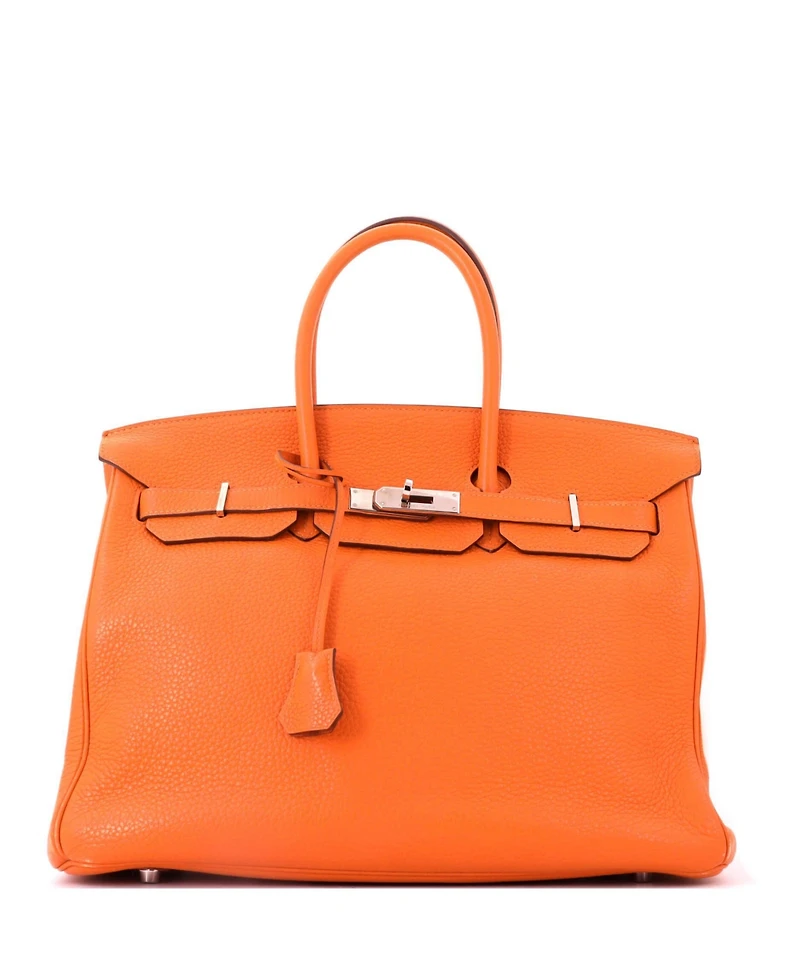 Pre-Owned HERMES Sirkin 35 Handbag Orange Clemence with Palladium Hardware