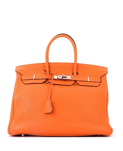 Pre-Owned HERMES Sirkin 35 Handbag Orange Clemence with Palladium Hardware