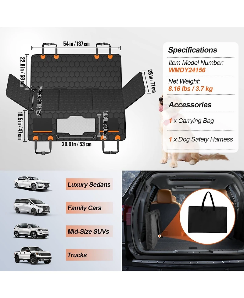 Cozito Dog Back Seat Extender, 54 x 25.6 in Car Seat Cover with Mesh Window and Storage Pockets