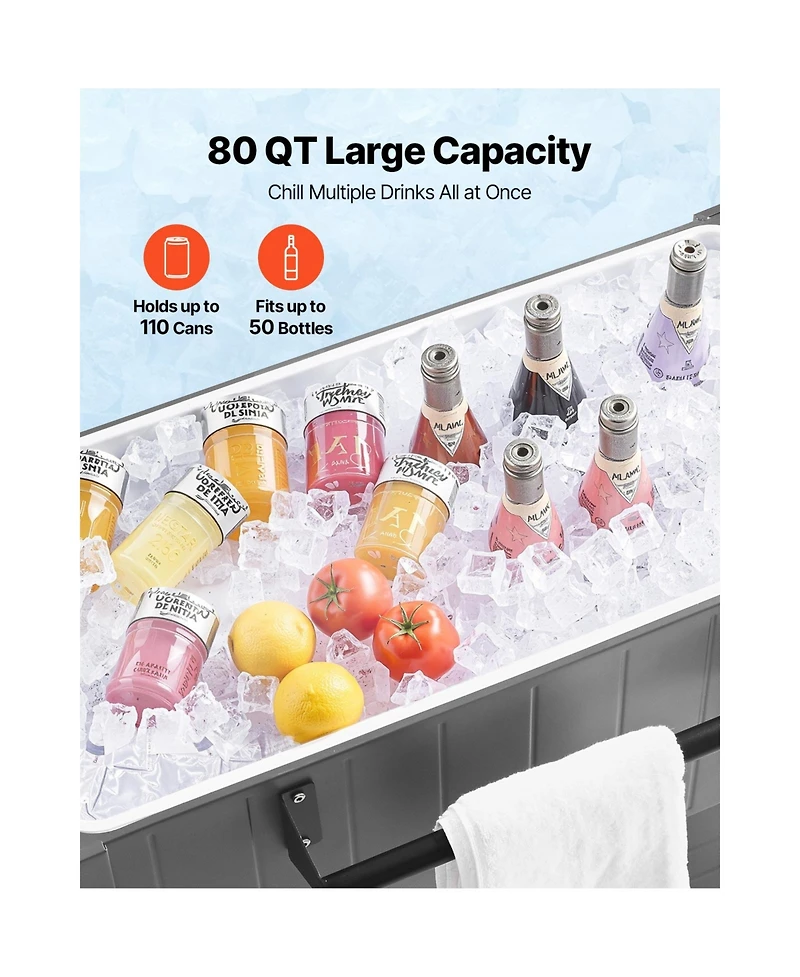 Cozito 80QT Rolling Ice Chest Cart with Bottom Shelf and Foldable Side Shelves