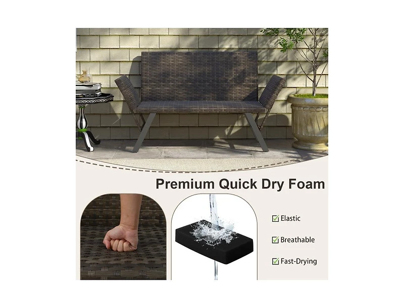 Lucky One 2-Person Convertible Patio Sofa Rattan Daybed with Adjustable Armrests