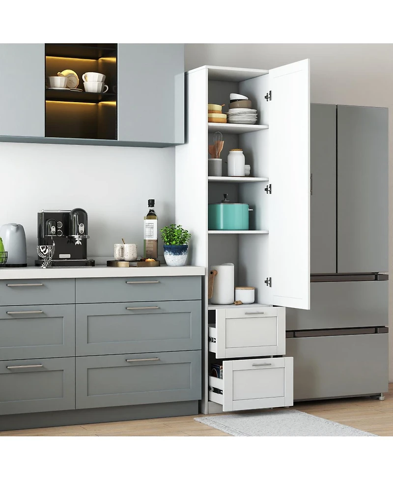 Streamdale Furniture Tall Freestanding Kitchen Pantry Cabinet with One Door and Two Drawers