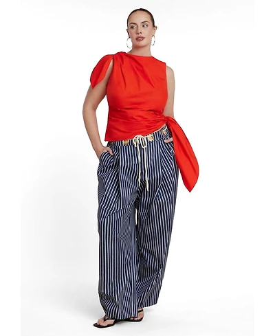 Eloquii Women's Plus Striped Pant With Rope Belt