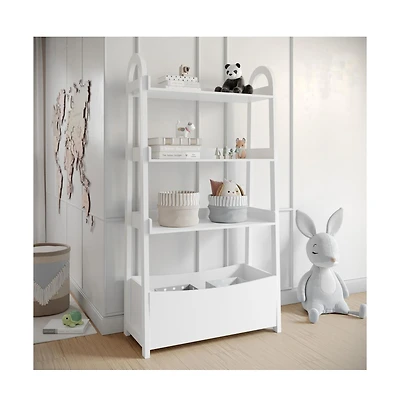 Buzz & Bloom Kids Open-Style Wood Bookshelf with 3 Shelves and Bottom Storage Bin