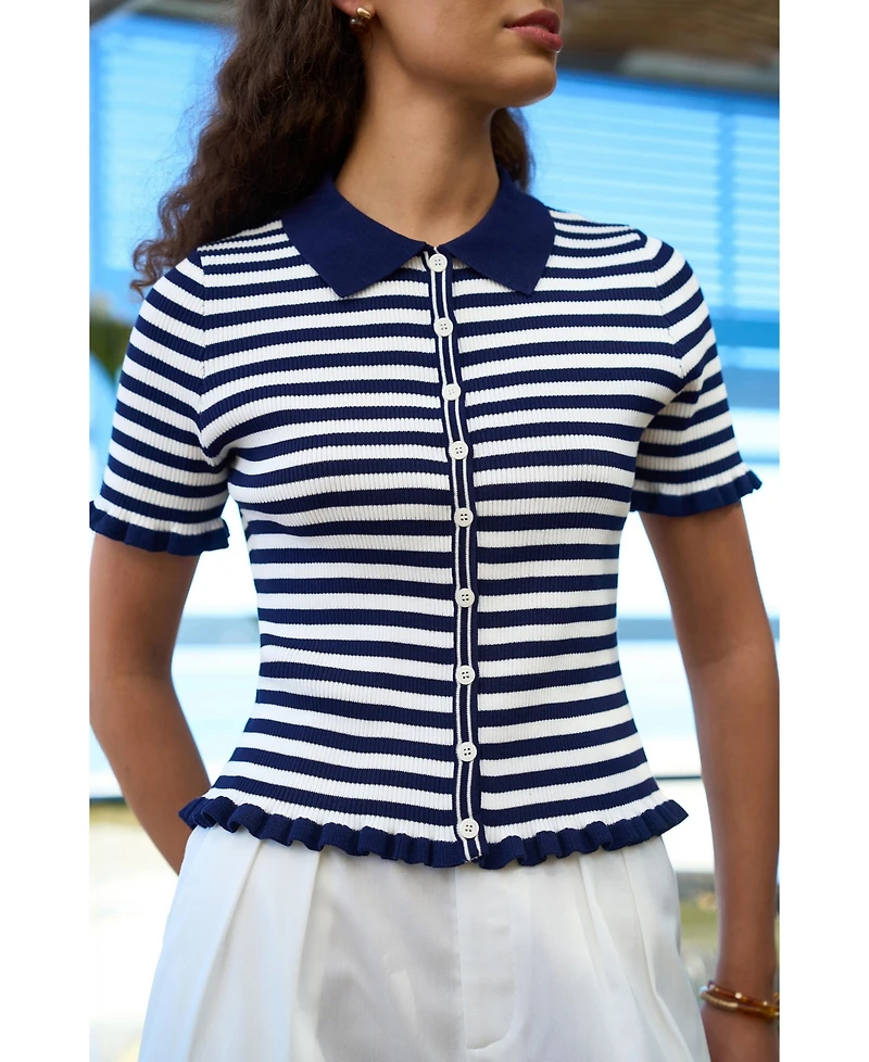 Yumi Women's Nautical Striped Knitted Top