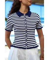 Yumi Women's Nautical Striped Knitted Top