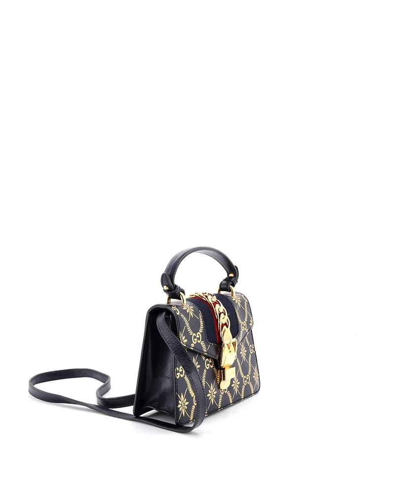 Pre-Owned Gucci Mini Sylvie Top Handle Bag Printed Leather
