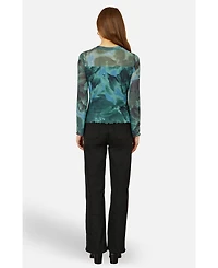 Yumi Women's Long Sleeve Floral Mesh Top