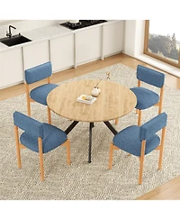 Clihome Modern Wooden Blended Linen Kaki Dining Chair Set of 2