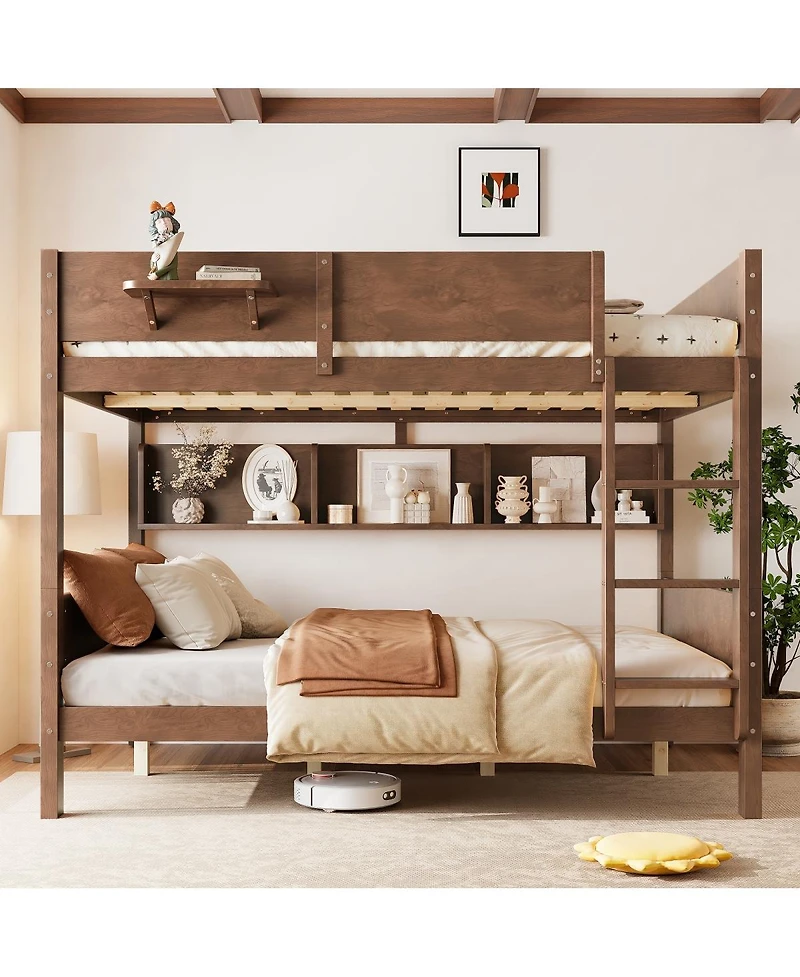 Streamdale Furniture Solid Wood Bunk Bed with Storage Shelves
