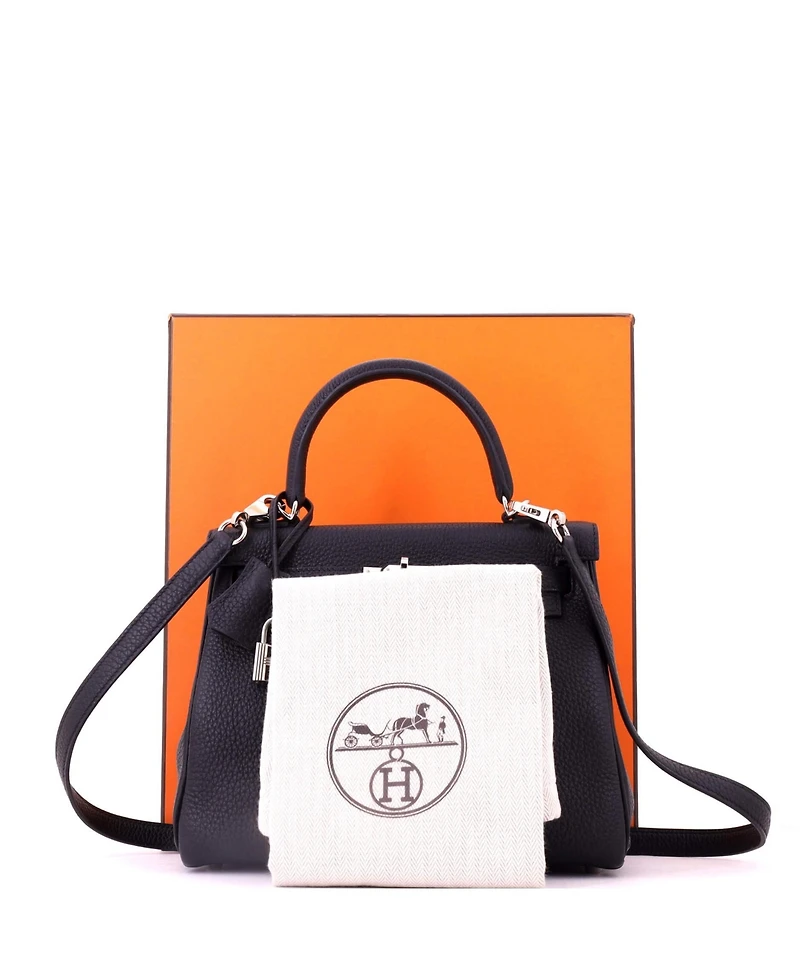 Pre-Owned HERMES Kelly 25 Handbag Black Togo with Palladium Hardware